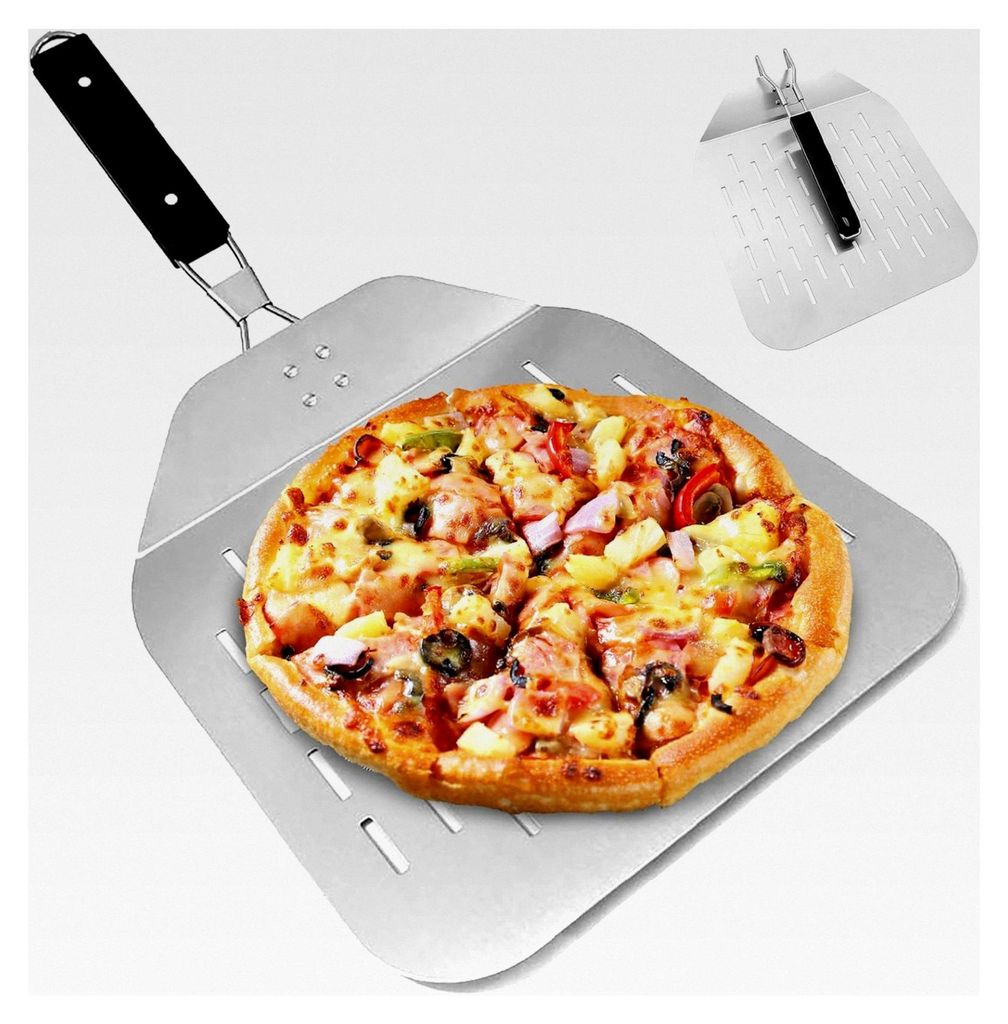 12 Zoll Edelstahl Perforierte Pizzaschaufel mit 180° klappbarem Griff, große Schaufel für Grill und Ofen, Pizzaschieber für hausgemachte Pizza,...