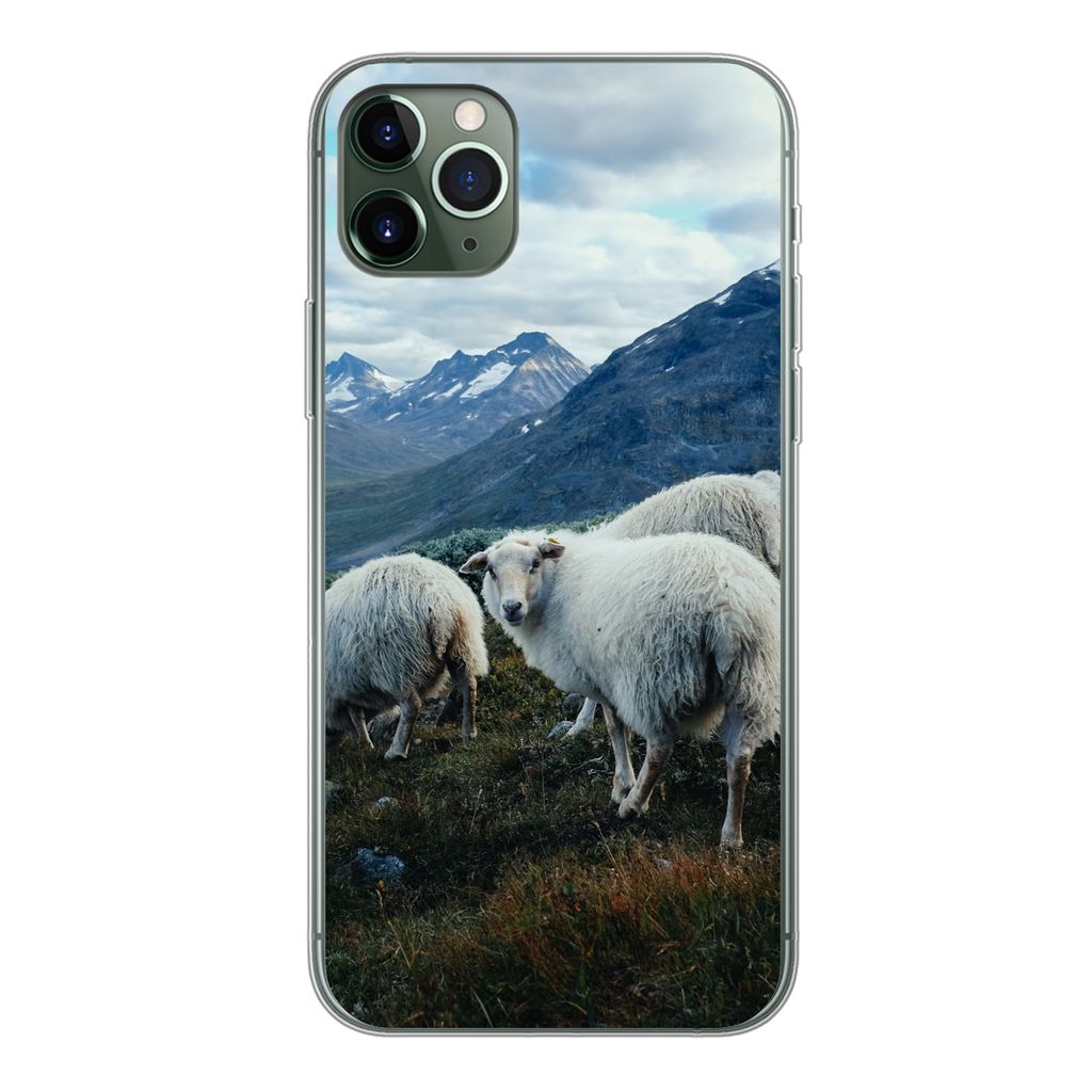 MuchoWow Handyhülle Schutzhülle Hülle für iPhone 11 Pro Max Schafe - Natur - Berge Silikon Softcase Handy Hülle - Schutz