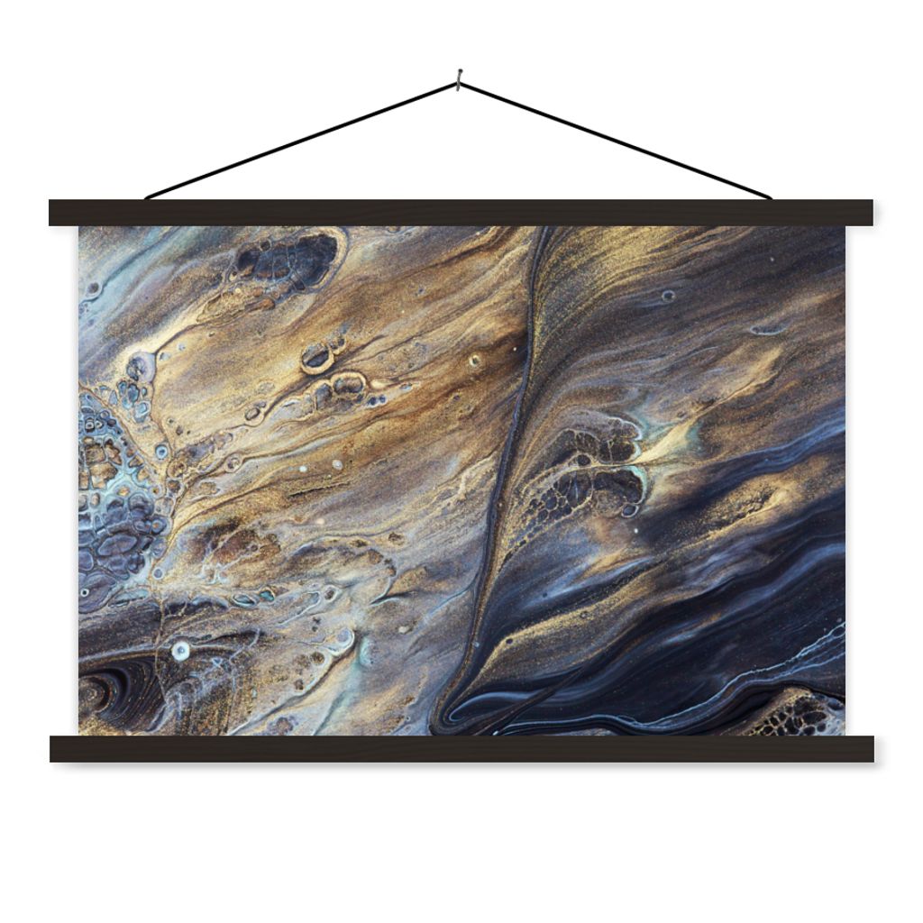MuchoWow Textilposter Marmor - Gold - Aquarell - Textur - Marmoroptik 120x80 cm mit schwarzem Rahmen - Wanddeko