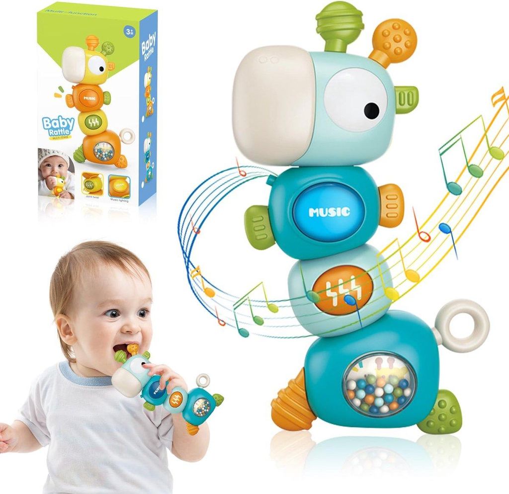 Montessori Babyspielzeug ab 6–36 Monate – Giraffen Beiß- und Musikspielzeug, Sensorisch