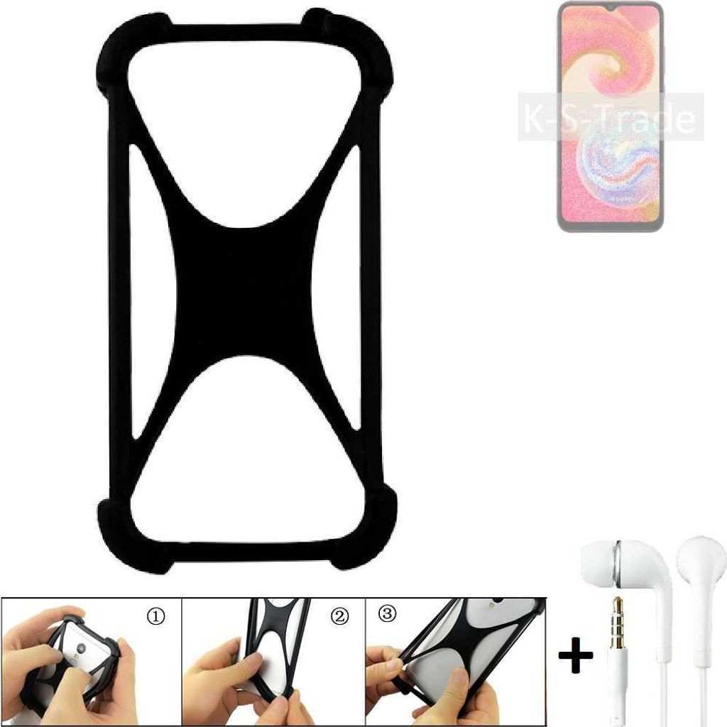K-S-Trade Handy-Hülle + headphones kompatibel mit Samsung Galaxy A04e Schutz-Hülle Bumper Silikon Cover Case Silikoncase Silikonbumper TPU Softcase