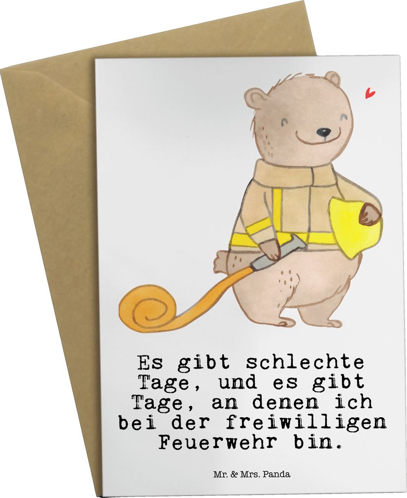 Mr. & Mrs. Panda Klappkarte Bär Freiwillige Feuerwehr - Weiß - Geschenk, Feuerwehrmannschaft, hochzeitskarten, Glückwunschkarte, Jugendfeuerwehr...