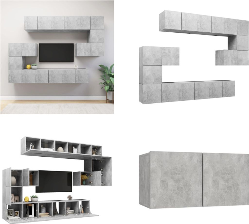vidaXL 10 tlg. TV Schrank Set Betongrau Holzwerkstoff - TV-Schrank-Set - TV-Schrank-Sets - Hängendes TV-Schrank-Set - Hängende TV-Schrank-Sets