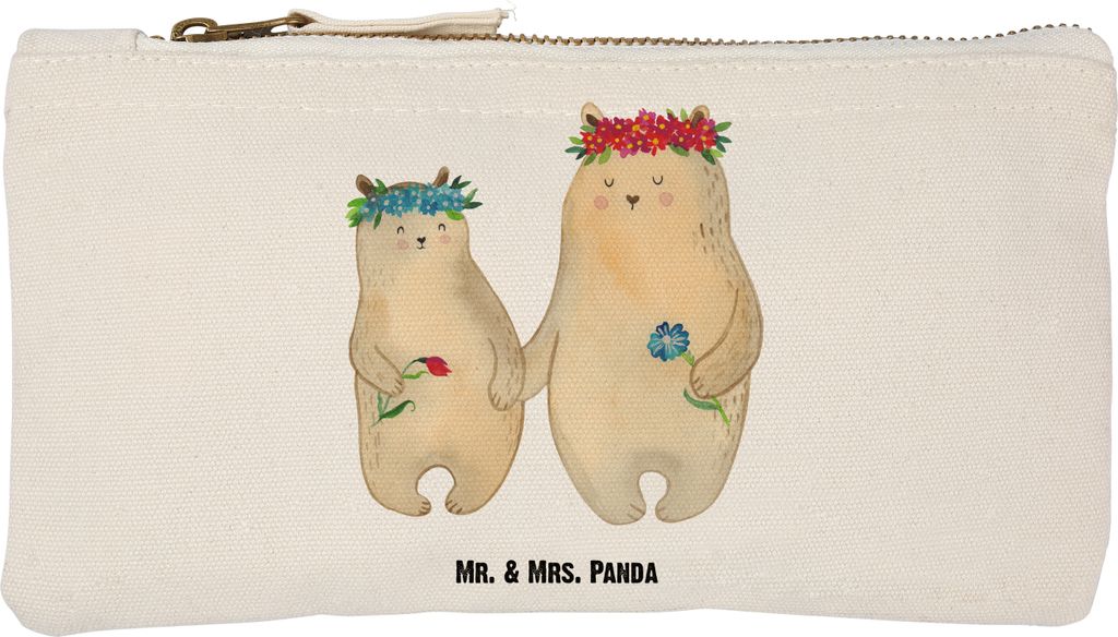Mr. & Mrs. Panda Kulturbeutel Bären mit Blumenkranz Größe S Klein - Weiß - Geschenk, Mama, Kinder, Kosmetiktasche, Federmappe, Pouch, Muttertag...