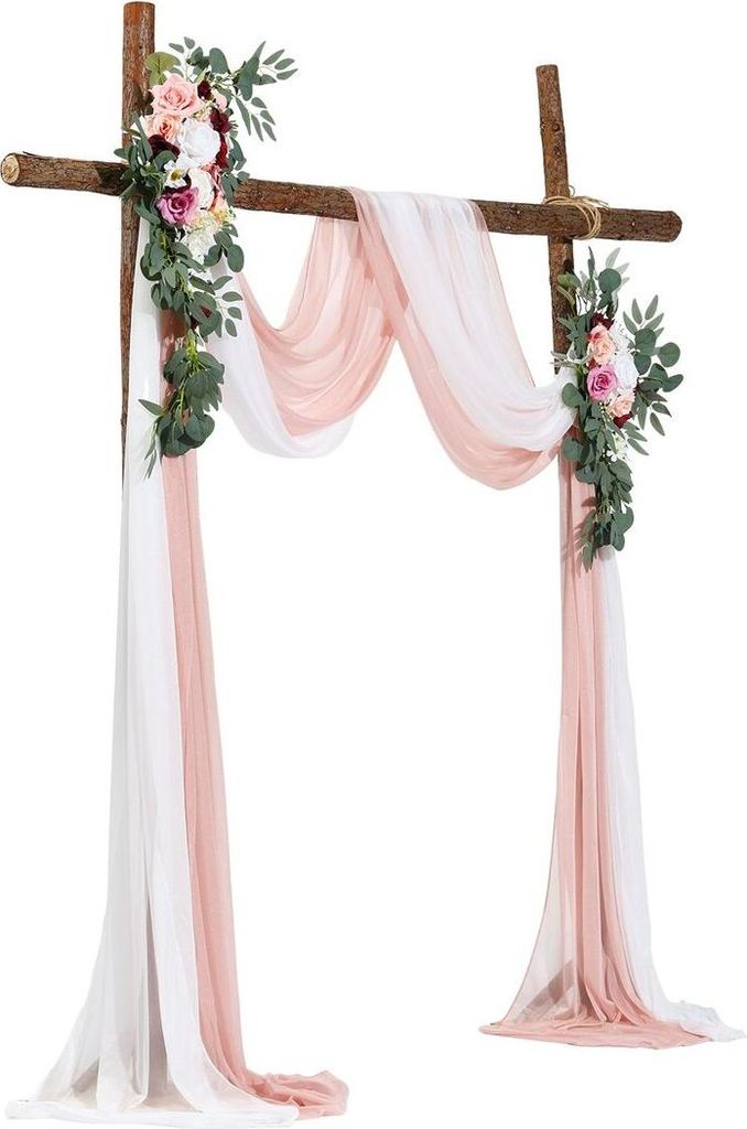 Künstlicher Hochzeitsbogen-Blumen-Set in Rosa mit 2 Blumen und 2 Vorhängen