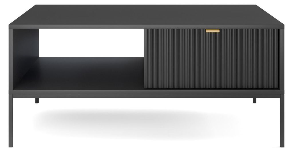 Möbae Lumina L104 Couchtisch Schwarz 104 cm – Wohnzimmertisch modern, mit Schublade, Stauraum, schwarze Beine