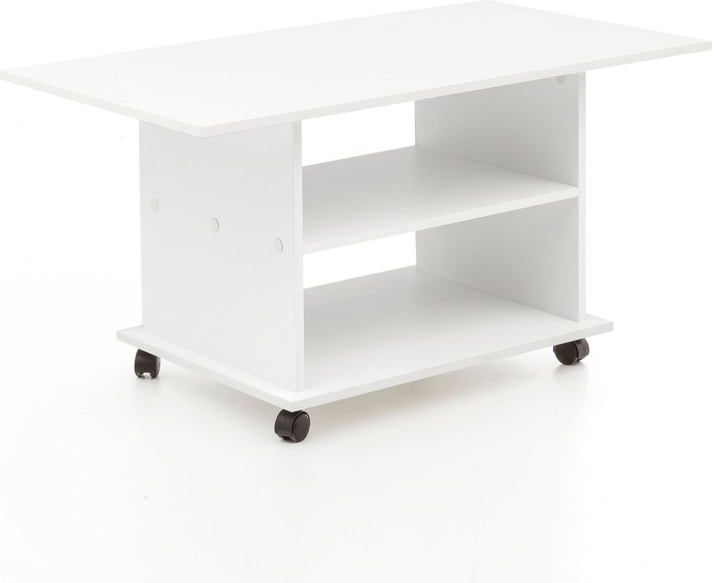 WOHNLING Couchtisch WL5.738 95 x 51 x 54,5 cm Weiß Drehbar mit Rollen Wohnzimmertisch Coffee Table Sofatisch Loungetisch Holz Kaffeetisch mit Stau...