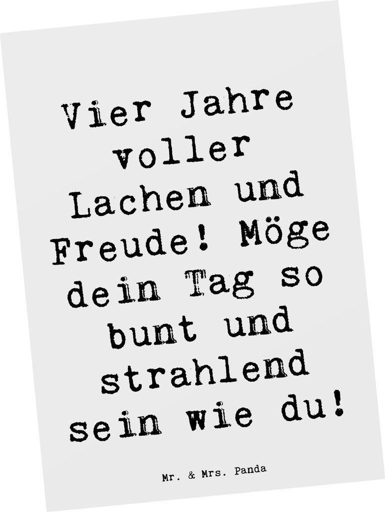 Mr. & Mrs. Panda Grußkarte Spruch 4. Geburtstag Freude - Weiß - Geschenk, Ansichtskarte, Kinder feiern, Alter, strahlender Tag, Vier Jahre, Postk...