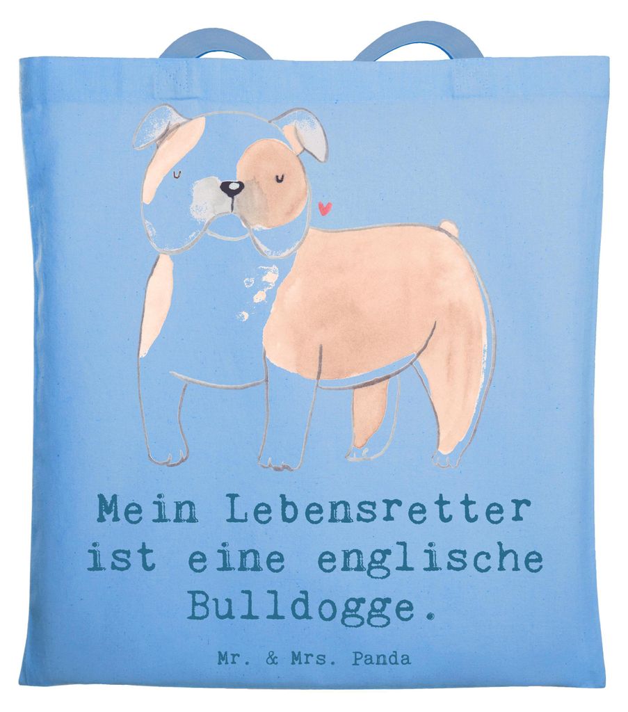 Mr. & Mrs. Panda Schultasche Englische Bulldogge Lebensretter - Sky Blue - Geschenk, Tote Bag, Shopping Tasche, Jutebeutel, Tragetasche