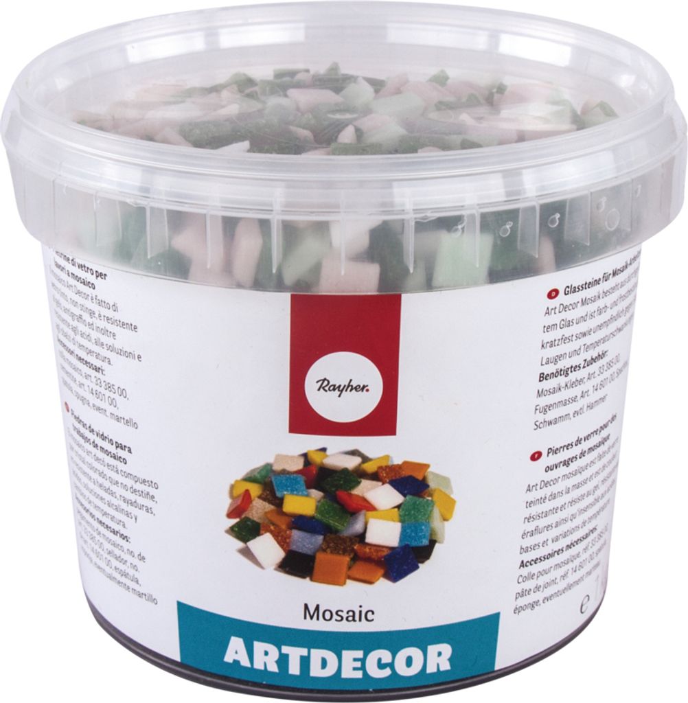 Artdeco Glasstein-Mosaikmix, 1 x 1 cm, ca. 1500 Stück, Dose 1 kg, frostbeständig Grün-Töne