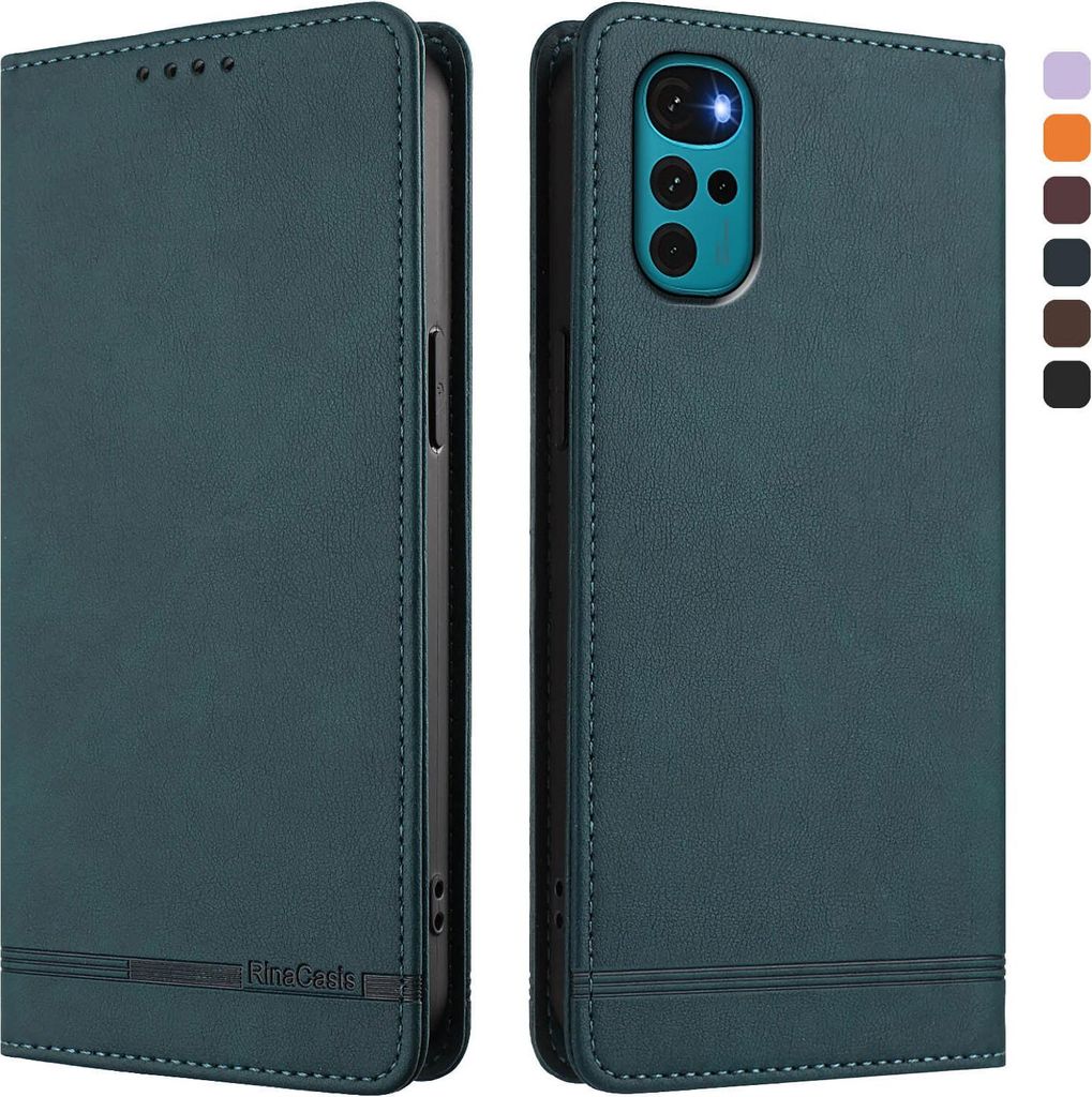 Hülle für Motorola Moto G22 / Moto E22s, Retro Kunstleder Ständer Klapphülle mit Kartenfächer und Magnetische Grün