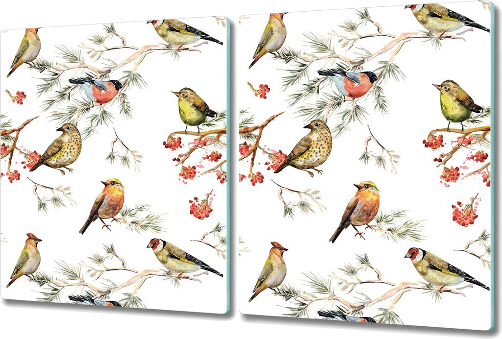 Glas Schneidebrett Herdabdeckplatten Schneideplatten - 2x 40x52 cm - Vögel auf Ästen