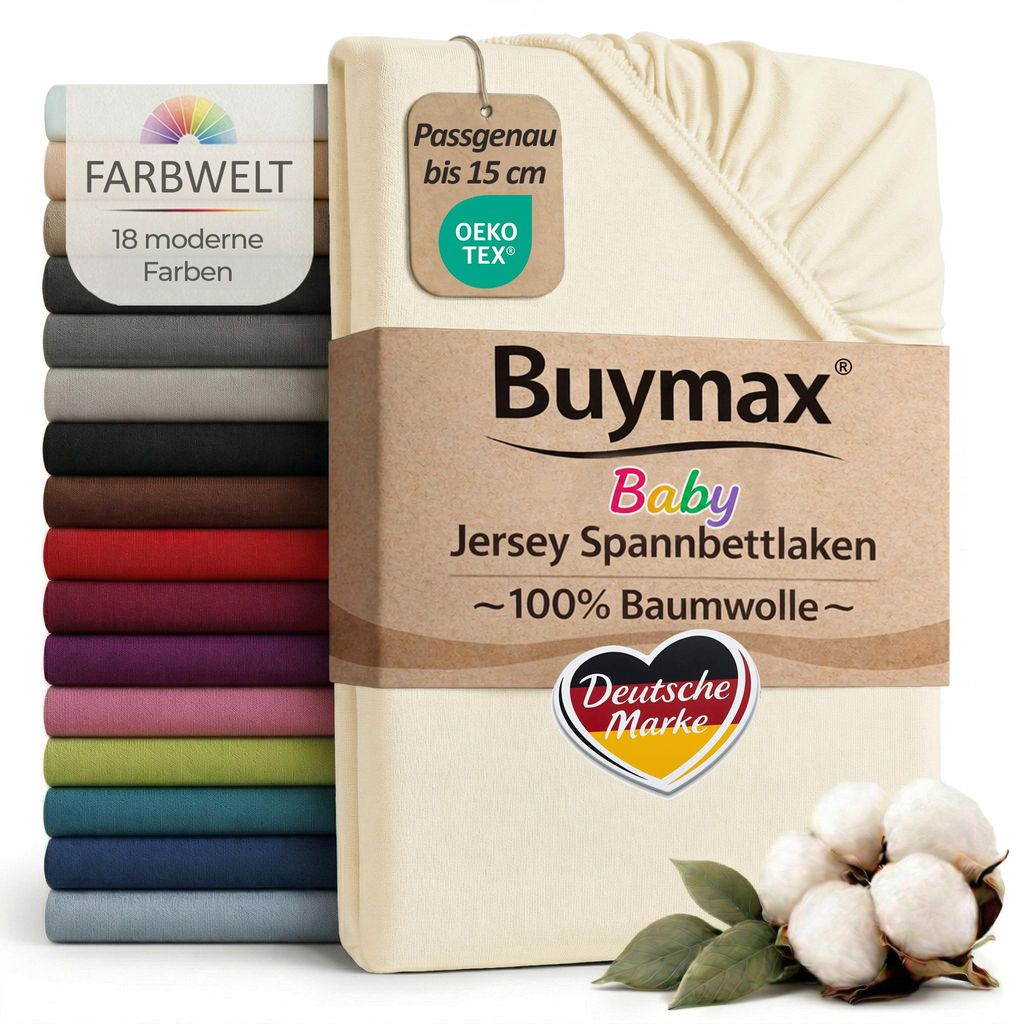 Buymax Baby Spannbettlaken 60x120 cm Creme, Jersey 100% Produktbild 