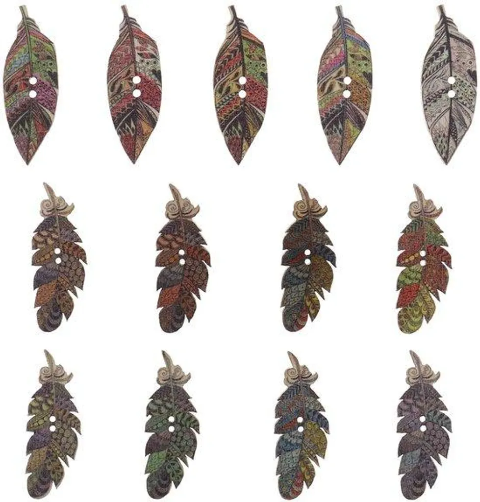 Lot de 100 boutons décoratifs en bois noir en forme de feuille de 25mm