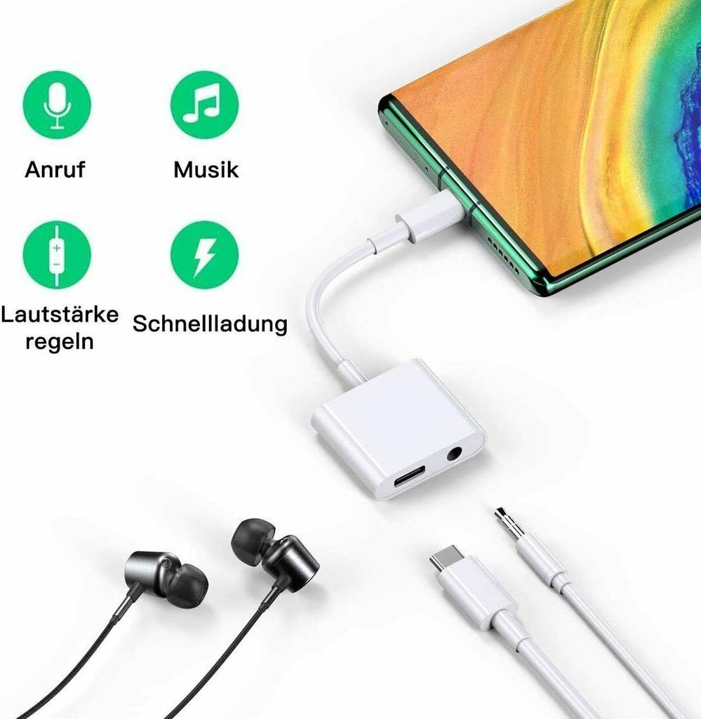 USB Typ C zu 3.5 mm AUX Audio Adapter Kopfhörer Lade Kabel Produktbild 4
