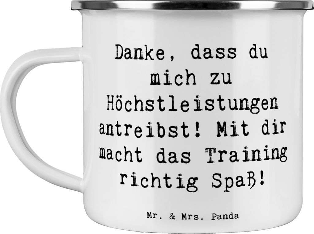 Mr. & Mrs. Panda metallbecher Spruch Motivierender Fitness-Trainer - Weiß - Geschenk, Teetasse, Inspiration, Dankbarkeit, Teebecher, Emaille Tasse...