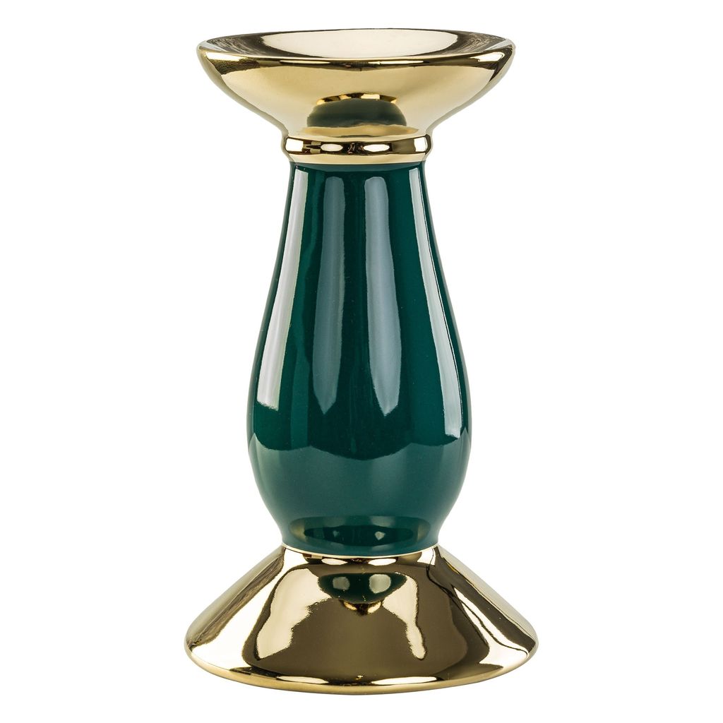 Keramik Leuchter Kerzenständer Glamour H 25 cm Flasche Grün mit Goldener Rand
