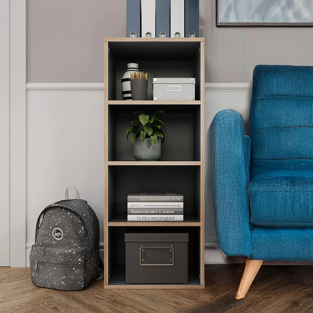 Meuble bibliothèque anthracite 4 cases Vicco Tetrix compact et robuste