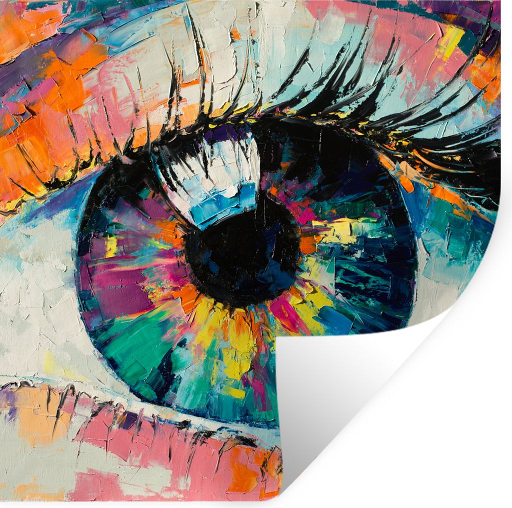 MuchoWow Wandtattoo Wandsticker Wandaufkleber Malerei - Ölfarbe - Auge - Farben 100x100 cm Selbstklebend und Repositionierbar - Wierderverwendba...