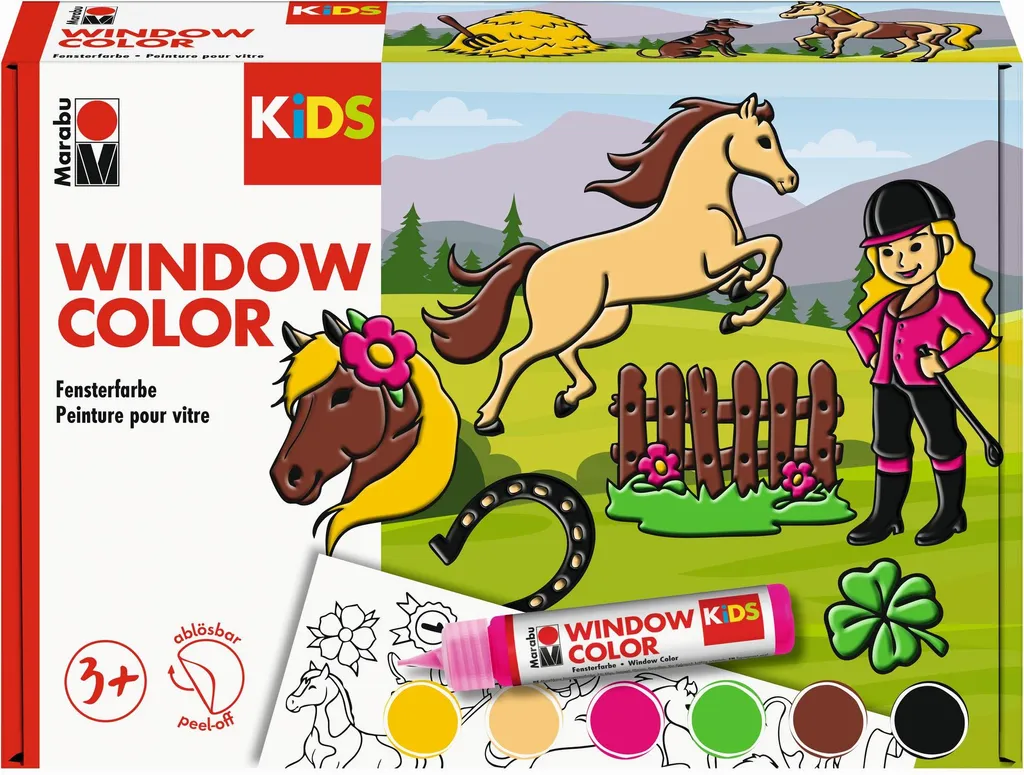 Peinture Fenêtre Enfant Marabu KiDS Ponyhof Couleurs Vives 6 x 25 ml Set