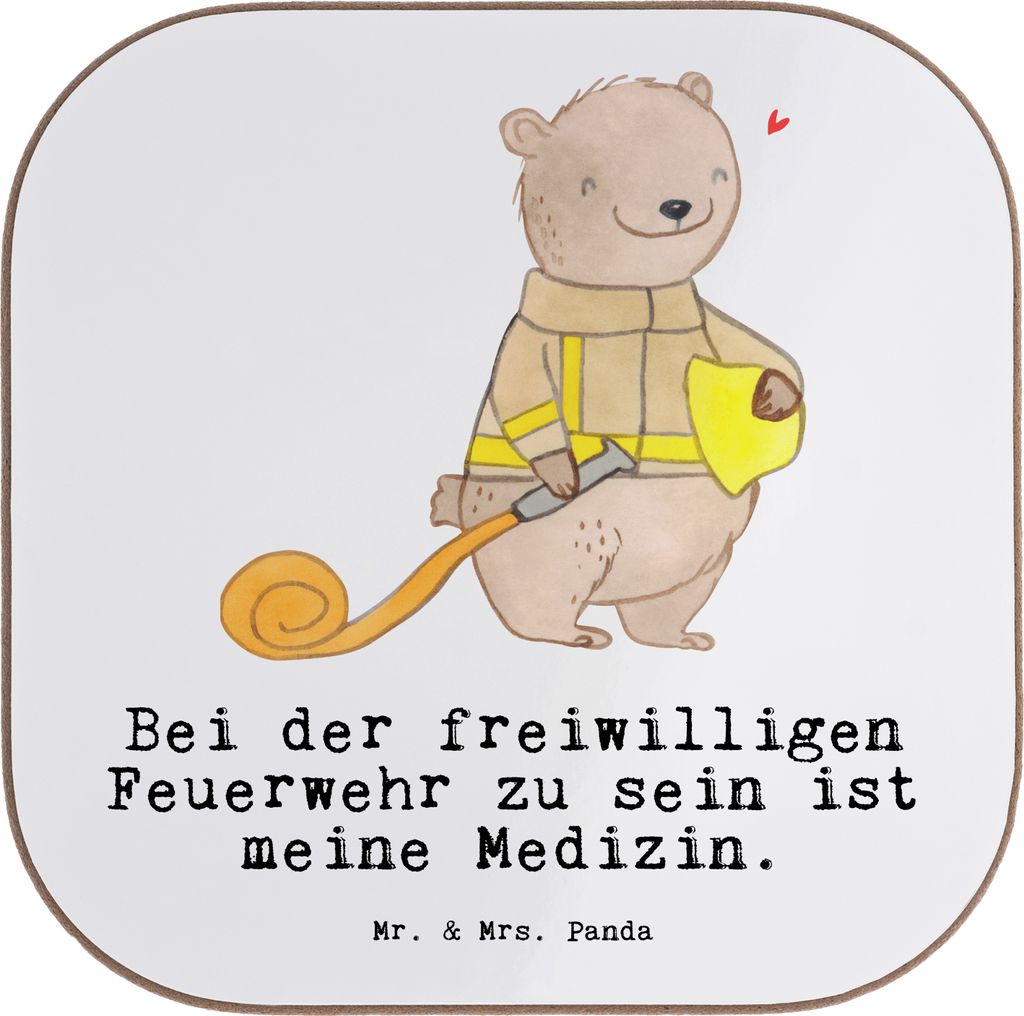 Mr. & Mrs. Panda Untersetzer für Gläser Bär Freiwillige Feuerwehr - Weiß - Geschenk, Glas, Coaster, Tischuntersetzer, Jugendfeuerwehr, Holzunte...