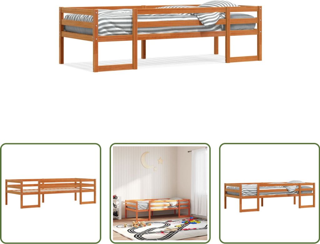 The Living Store Kinderbett Wachsbraun 90x200 cm Massivholz Kiefer
