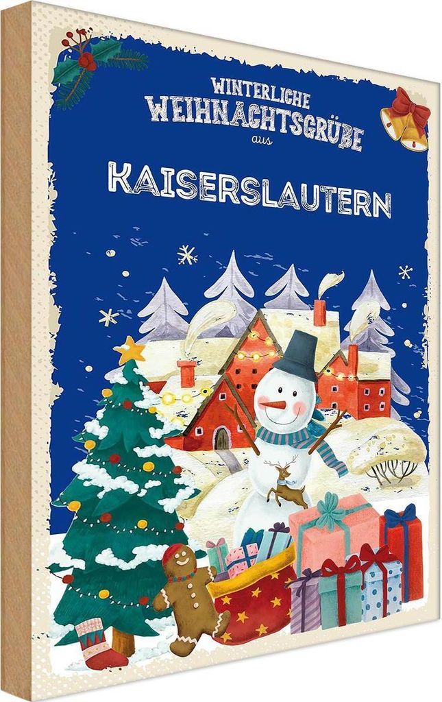 vianmo Holzschild 18x12 cm Weihnachtsgrüße aus KAISERSLAUTERN Weihnachten