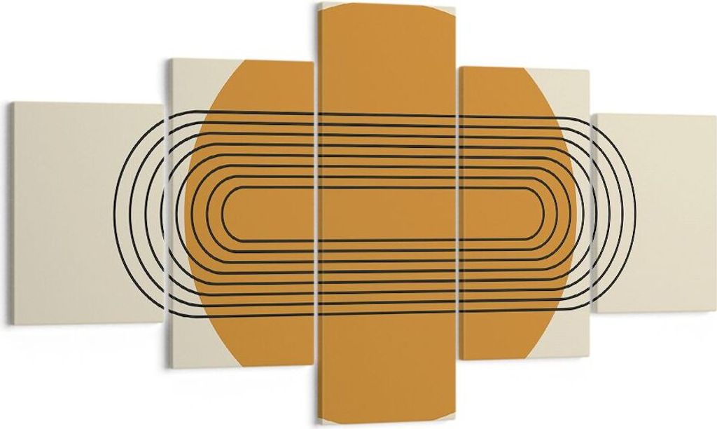 Bild auf Leinwand - Leinwandbild - 5 Teile - Stück Geometrisch Orange - 125x70cm - Wand Bild - Wanddeko - Wandbilder - Leinwanddruck - Bilder - Wa...