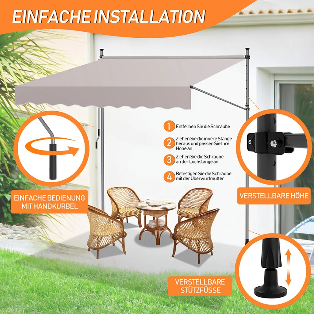 Tenda Jopassy per Famiglia 2,5m | Ombra Sicura per Balcone - 7