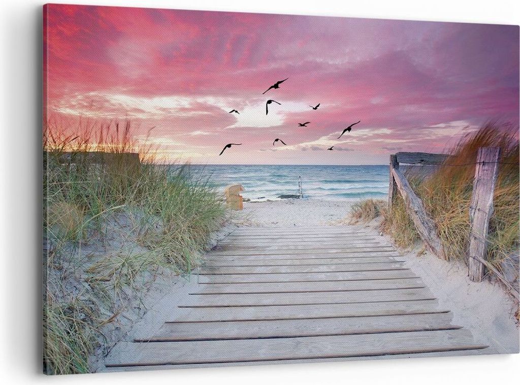 Bild auf Leinwand - Leinwandbild - Einteilig - Strand Sand Vögel - 100x70cm - Wand Bild - Wanddeko - Wandbilder - Leinwanddruck - Bilder - Wanddek...