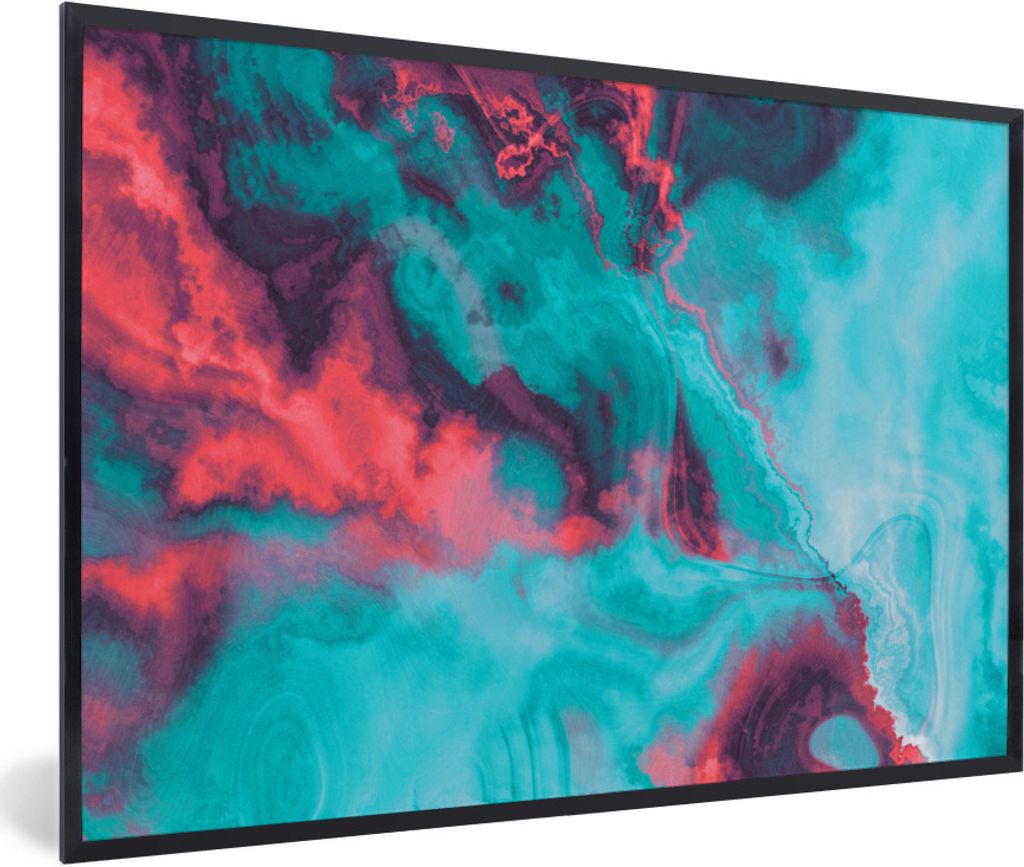 MuchoWow Gerahmtes Poster Abstrakt - Neon - Rosa - Blau 90x60 cm - Poster mit Schwarzem Bilderrahmen Wandposter Rahmen Foto Bilder - Fotorahmen -...