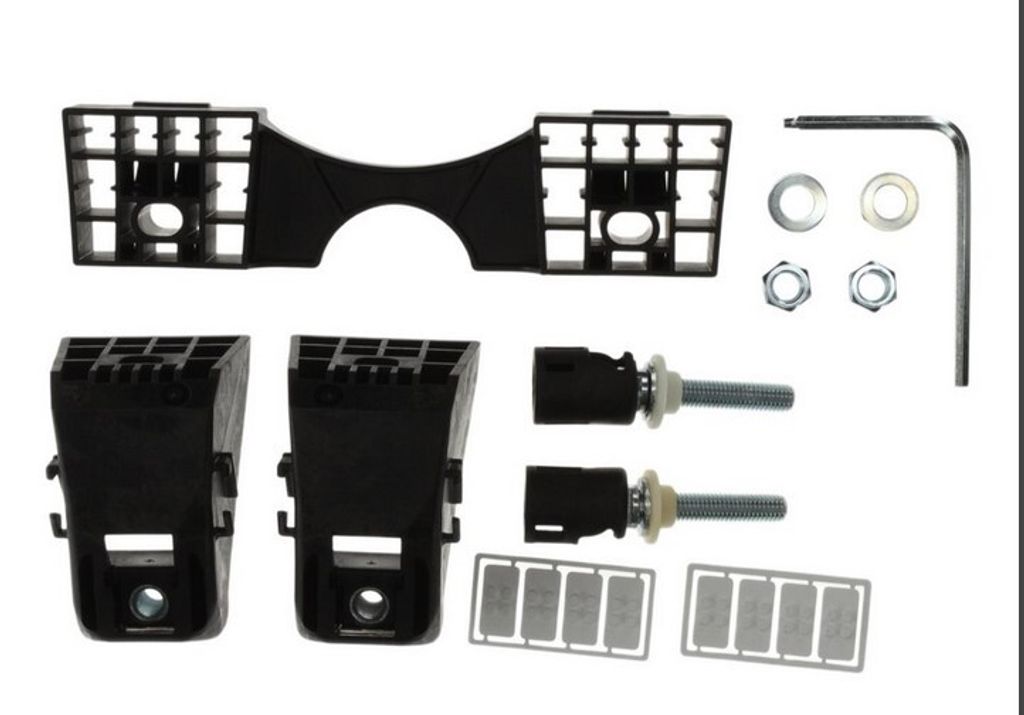 A collection of plumbing installation hardware laid out on a white background.