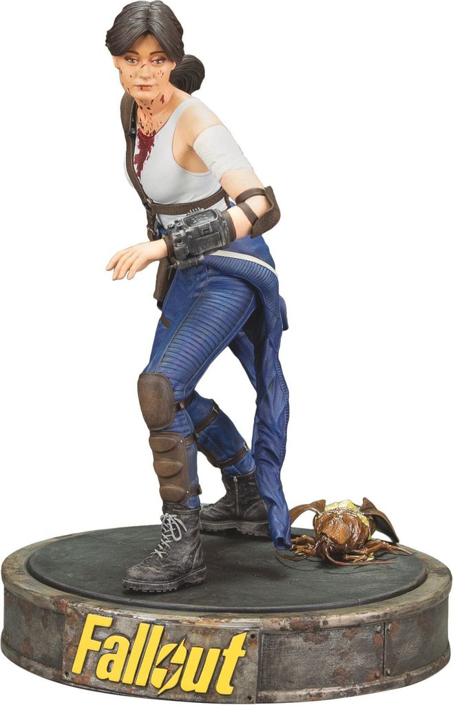 A Fallout Lucy figurine on a display base.