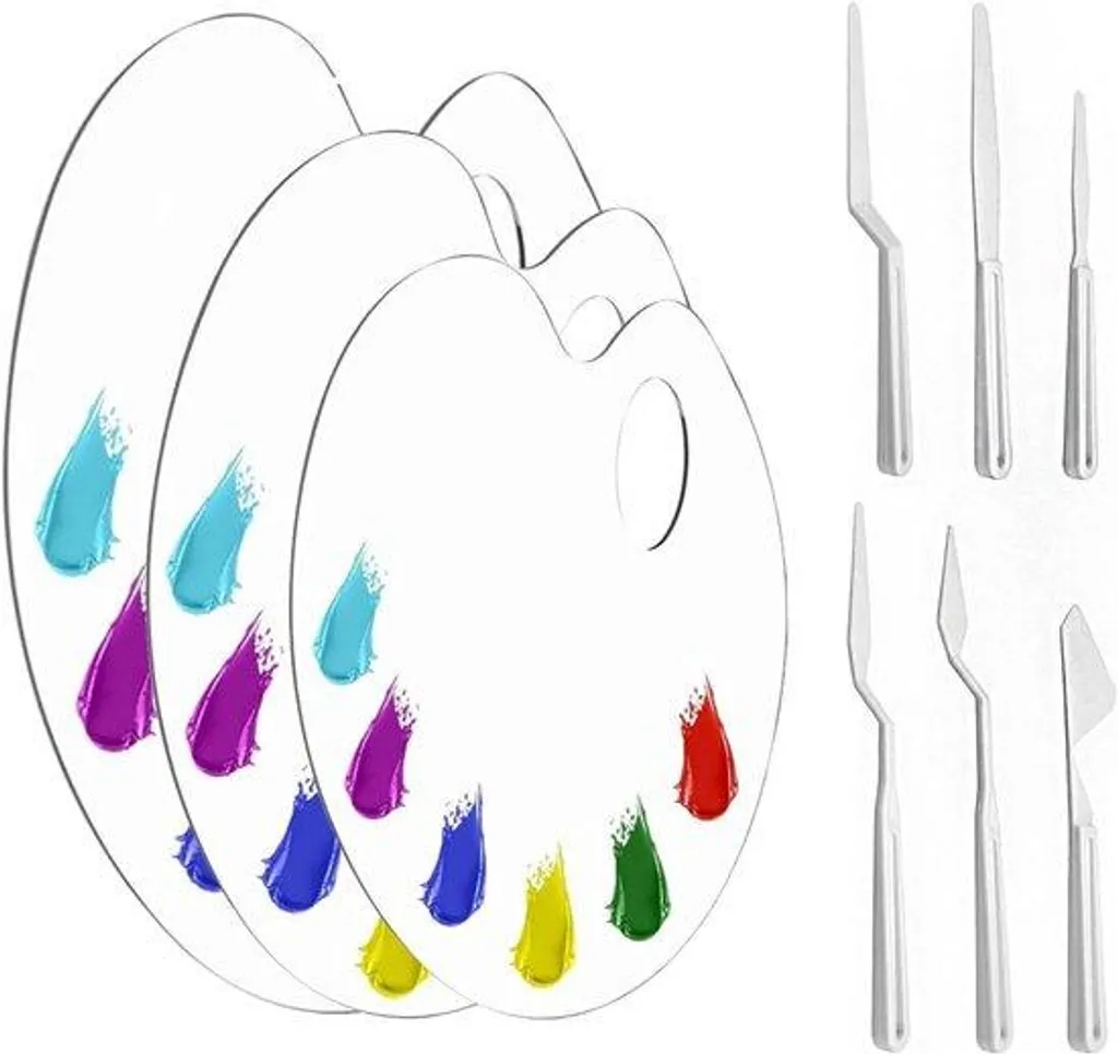 Palette avec 6 pinceaux en plastique pour peinture acrylique et DIY