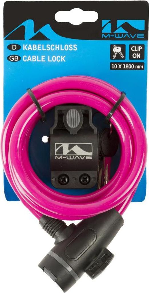M-Wave SpiralMasterLock Kabelschloss CLIP-ON-Halter L 180cm Ø 10mm pink