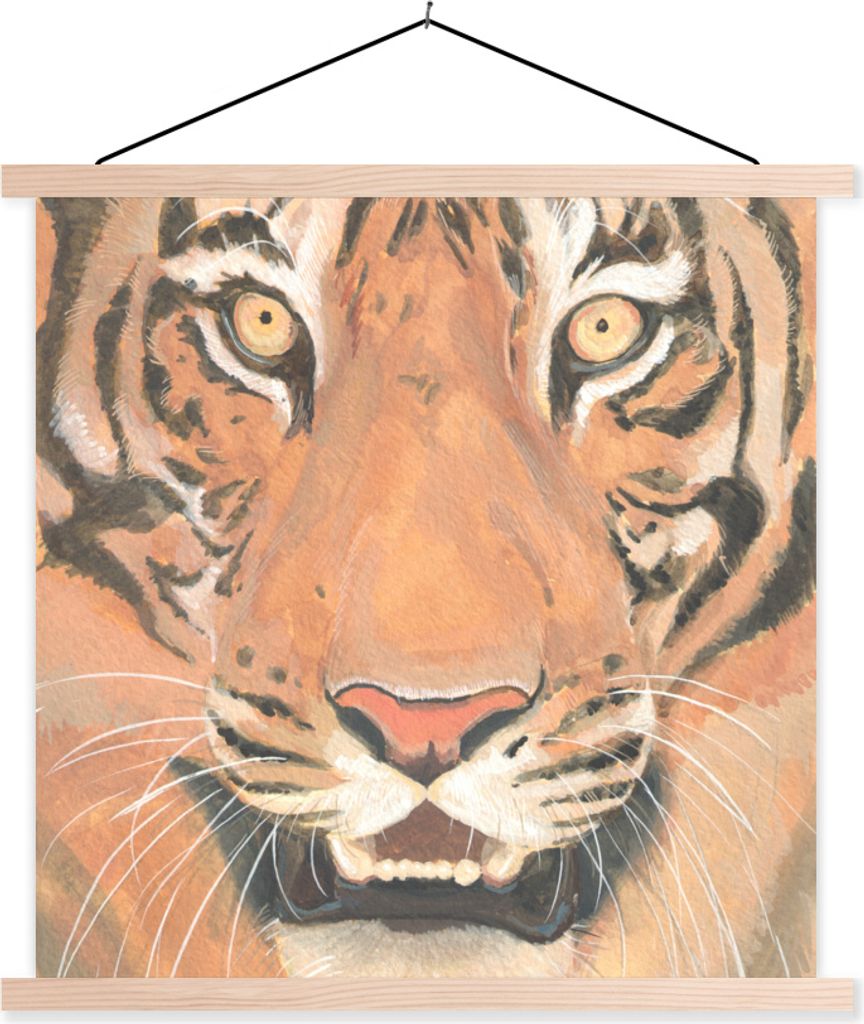 MuchoWow Textilposter Tiger - Kopf - Orange 40x40 cm mit holzfarbenen Rahmen - Posterleiste