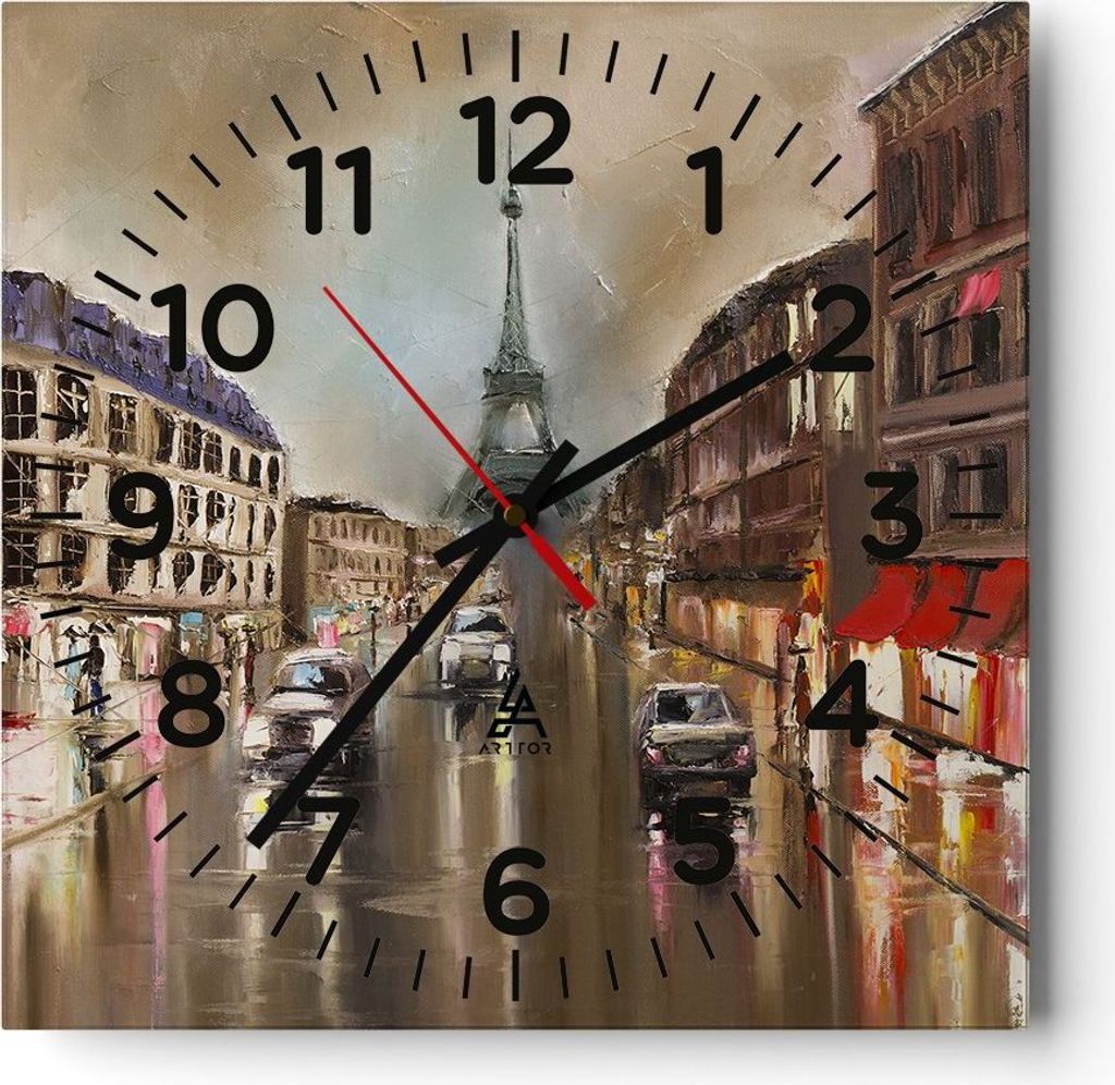 Wanduhr - Quadrat - Glasuhr - Paris Turm Straße - 40x40cm - Schleichendes Uhrwerk - Lautlos - zum Aufhängen bereit - Dekoration Modern - Wanddeko...