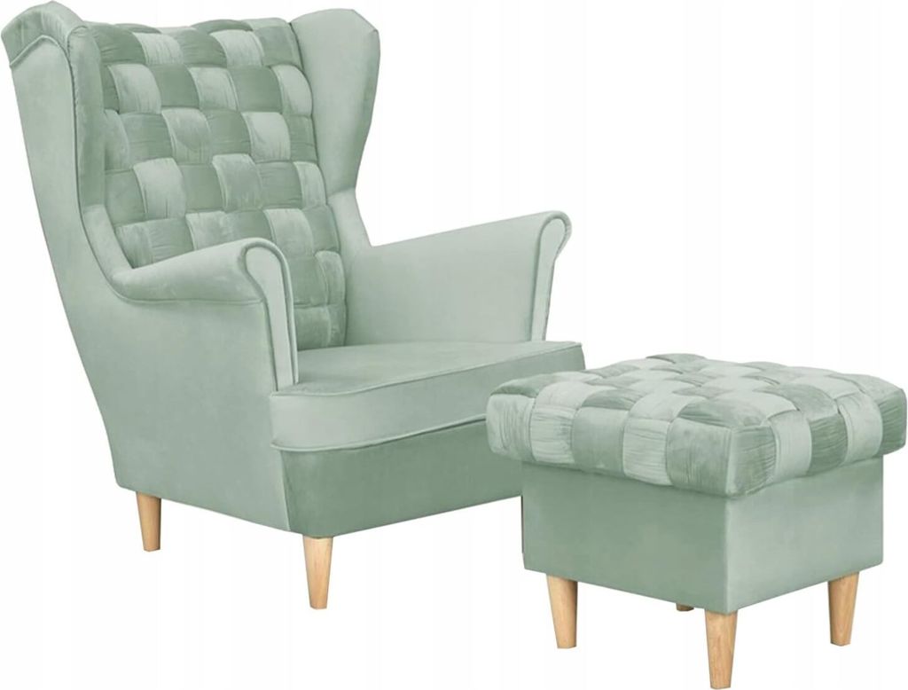 Family Meble Ohrensessel mit Hocker Carol Relaxsessel Skandinavisch Bequemer Sessel Loungesessel Fernsehsessel Wohnzimmer Schlafzimmer Büro (ROYA ...