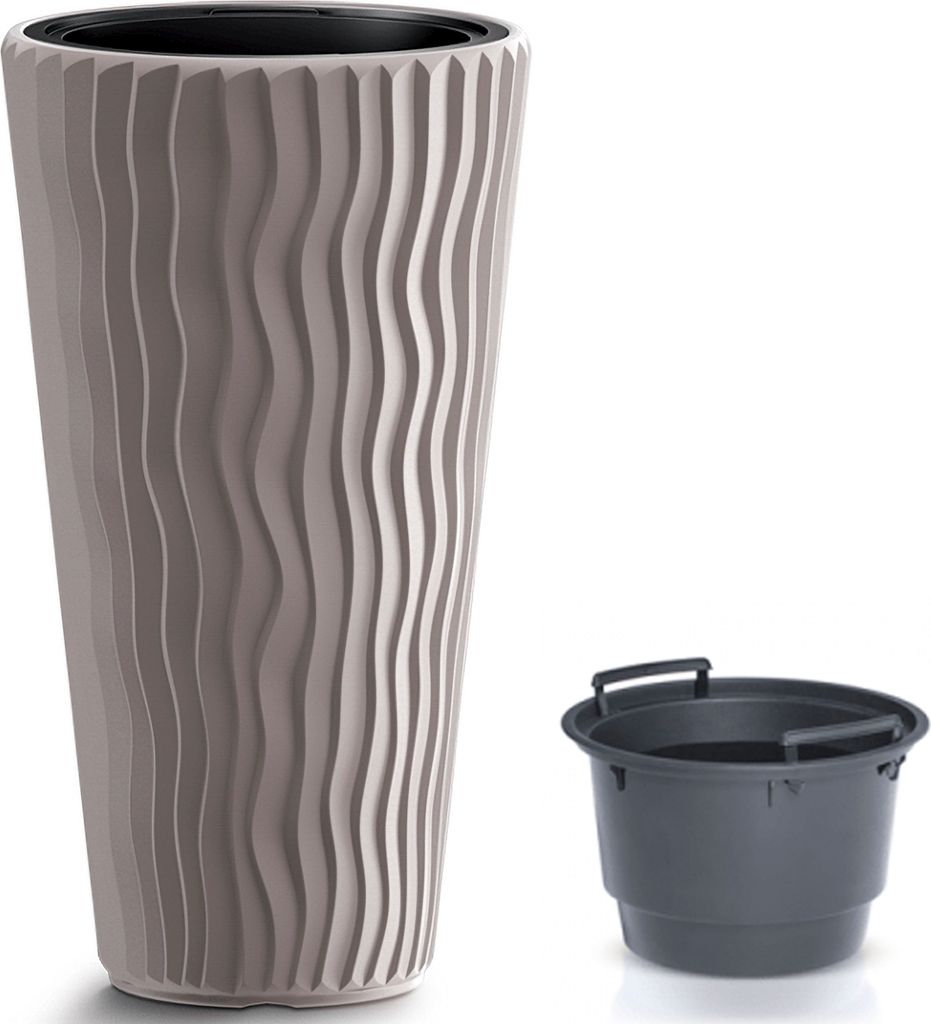 Prosperplast Sandy Round - Vaso per piante 2 in 1 con vaso rotondo in plastica (128 mm, colore: Salvia