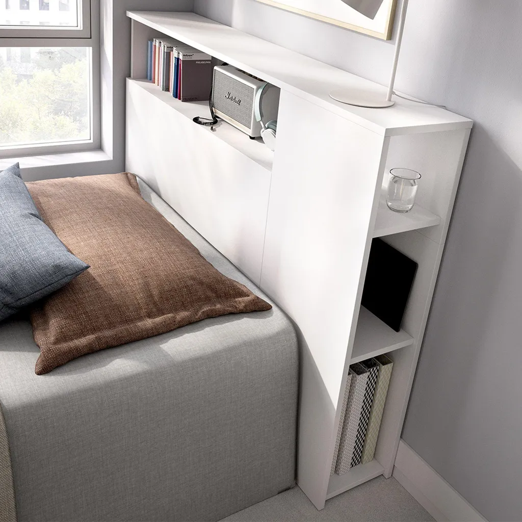 Tête de Lit avec Étagères Lander Blanche - Idéal Petites Chambres 127cm - 2