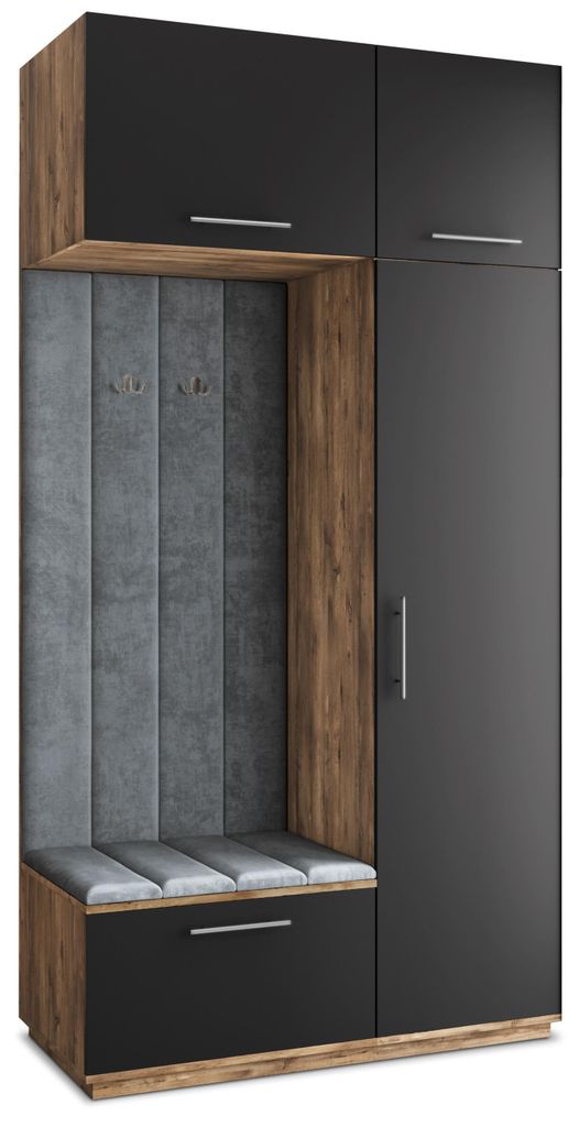 Masseno Garderobe-Set REMA 120/240/60 cm Modern Garderobenschrank Eiche Lefkas, Veloursstoff MONOLITH 85 (Grau)