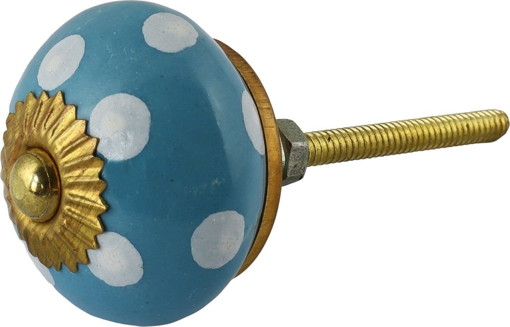 Möbelknauf aus Keramik Shabby Chic - Punkte - blau-weiß
