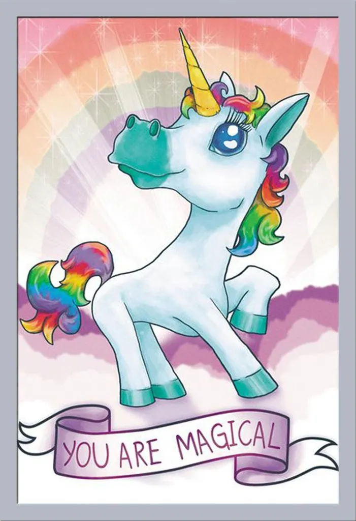 Poster Unicorno Magico con Cornice Shinsuke Maxi MDF Argento 61x91,5 cm