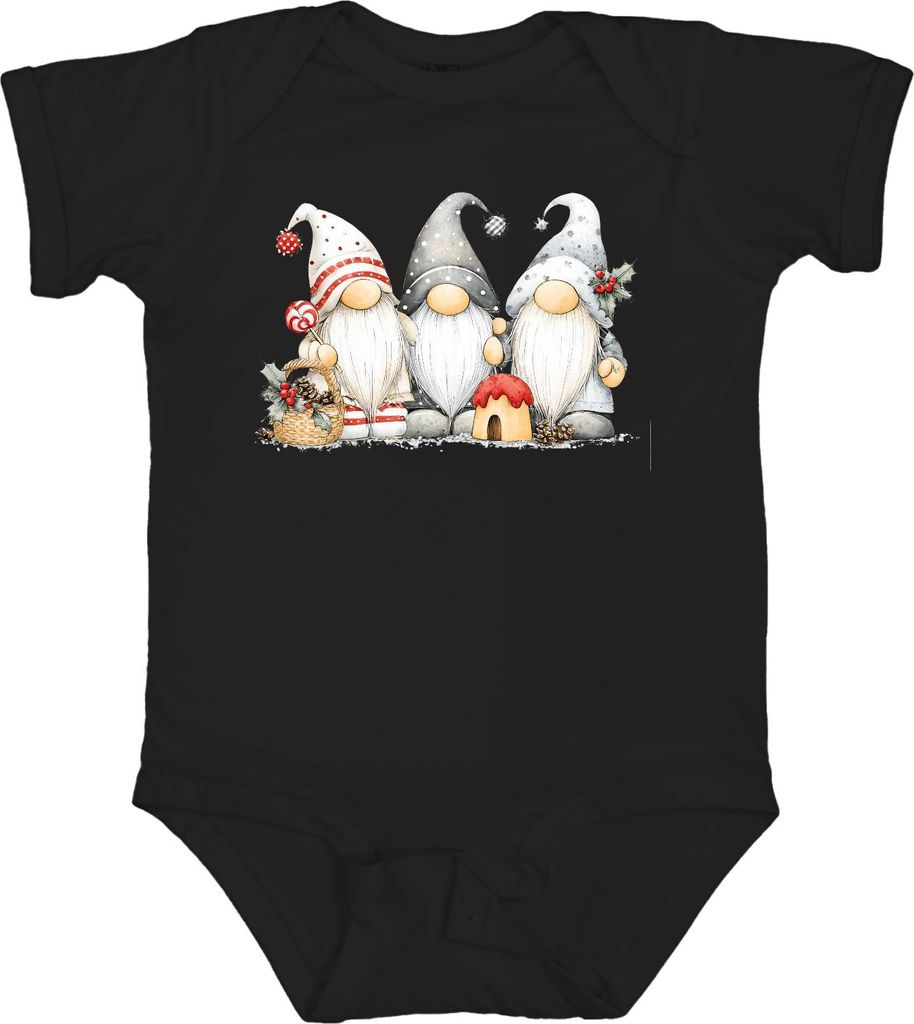 Weihnachtswichtel Gnom Trio Skandinavisch niedlich Geschenk Unisex Baby Body, Schwarz, 12/18