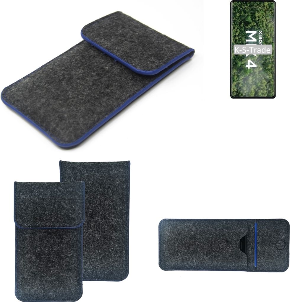 K-S-Trade Handy-Hülle Schutz-Hülle kompatibel mit Xiaomi Mi MIX 4 Filztasche Pouch Tasche Case Sleeve Filzhülle dunkelgrau, blauer Rand