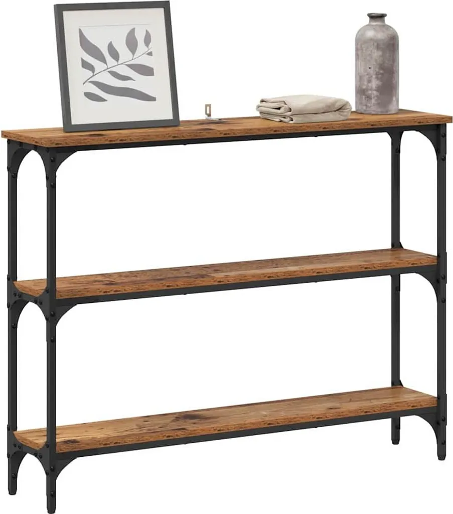 VidaXL Tavolo Consolle In Legno Massello Di Recupero, Stile Retrò Con 2 Cassetti E Ripiano, 120x40x75 Cm, Finitura Lucida - 6