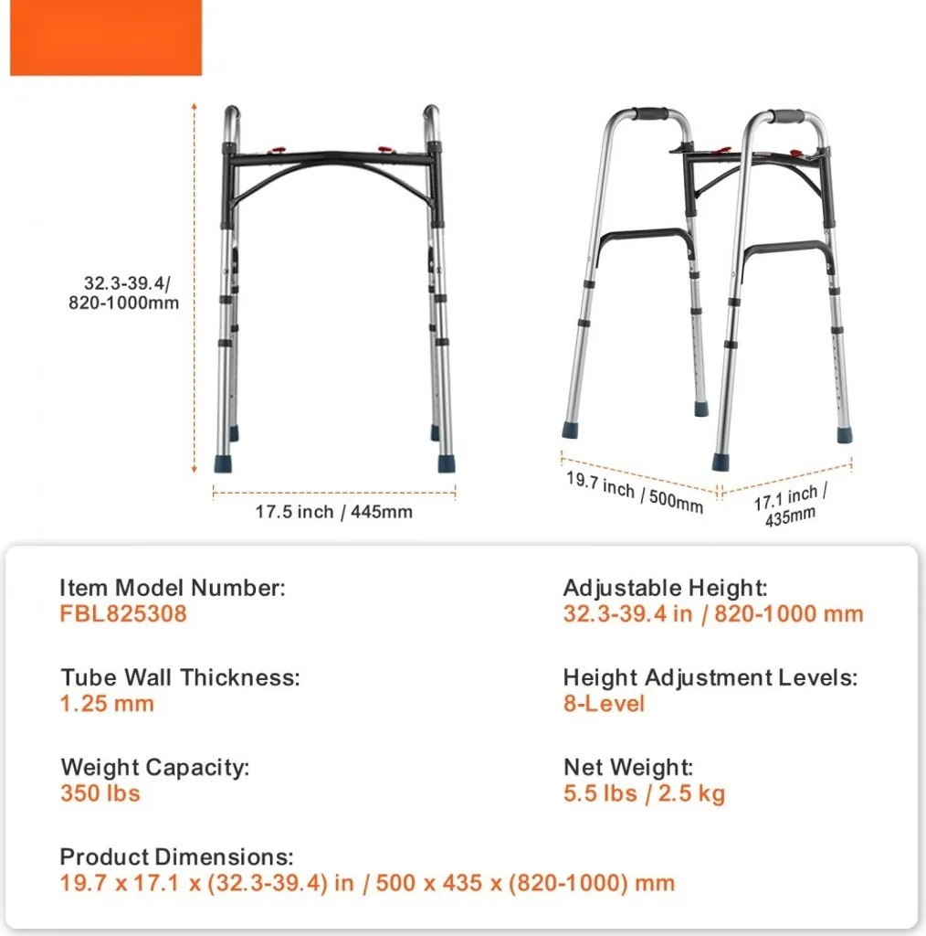 Déambulateur de marche médical ajustable avec structure pliable 158kg - 7