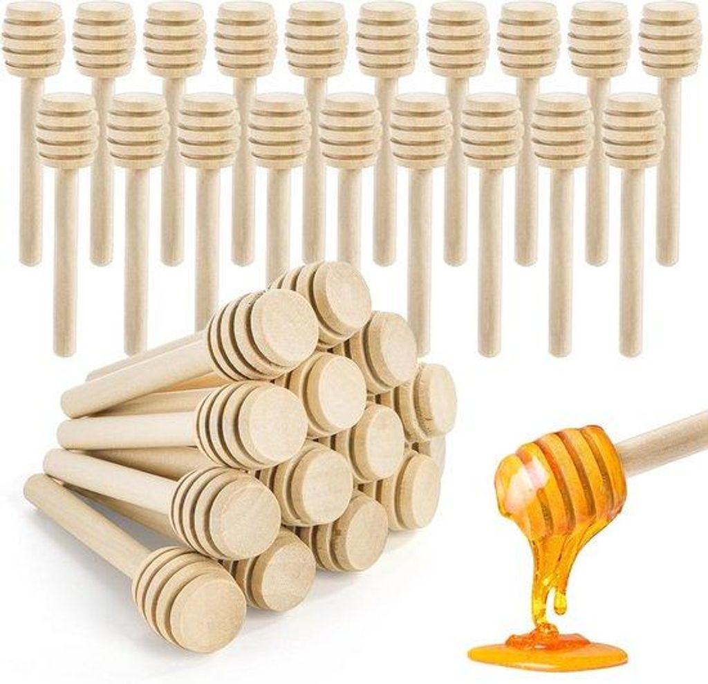 Set von 100 natürlichen Holzstäbchen, tragbarer Mini-Dispenser, 8 cm, für Haushalt, Desserts, Tee, Milch und Kaffee