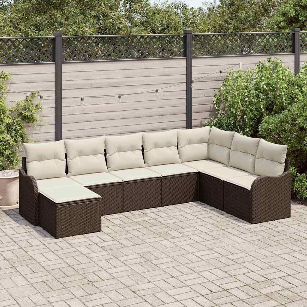 Maison Exclusive - Garten-Sofa-Set mit Kissen 8 pcs Braun und Weiß Poly Rattan