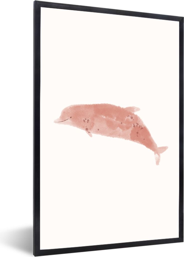 MuchoWow MuchoWow Gerahmtes Poster Delfin - Aquarell - Pastell 40x60 cm - Poster mit zchwarzem Bilderrahmen - Papierdruck - Wandbilder